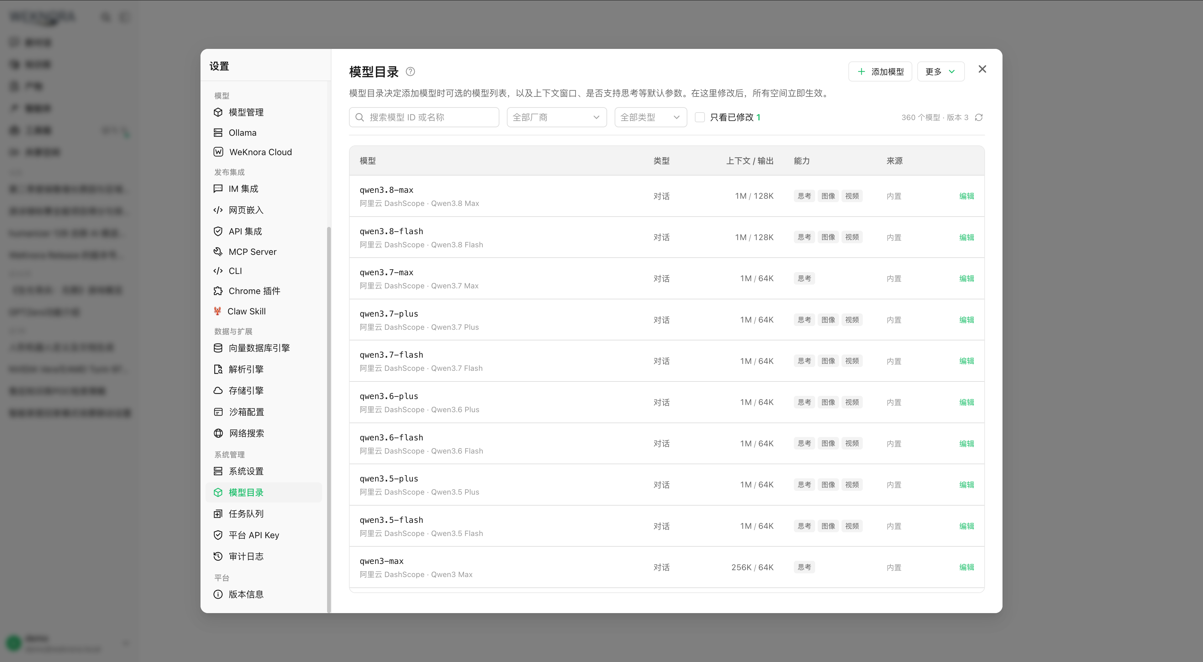 Catalogue modèles : capacités et édition